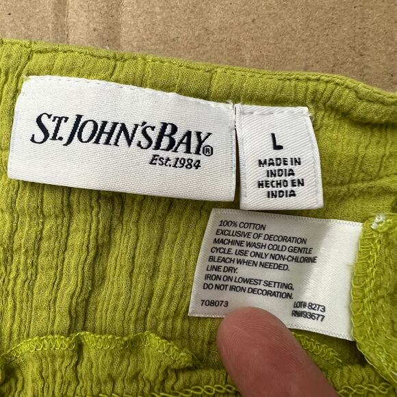 St. John’s Bay (L) Green Sleeveless Beaded Boho Peasant Blouse Top - Picture 5 of 5